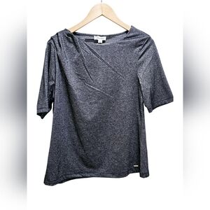 Calvin Klein Silver Black Sparkle Short Sleeve Blouse Top size L
